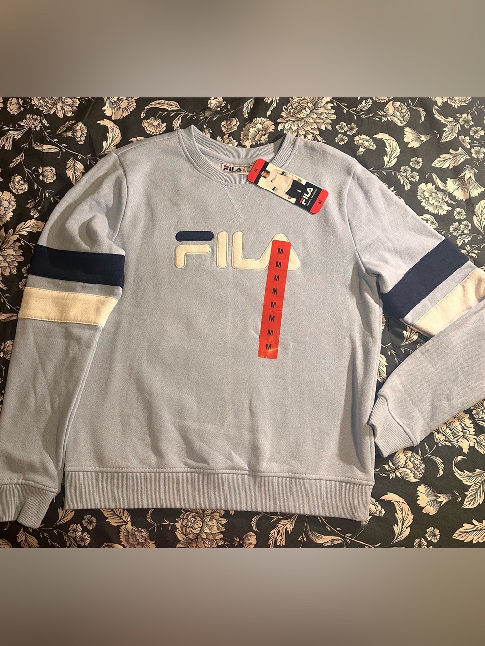 Fila Light Blue Crewneck with Navy & Cream Sleeve Bands